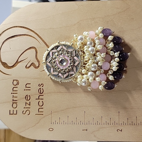 🔥LAST PAIR🔥 Bead Embellished Medallion Drop Statement  Earrings - Picture 9 of 11